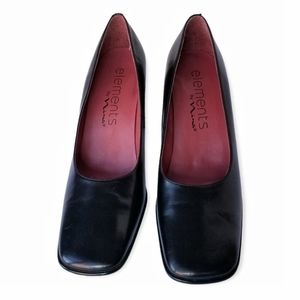 Elements by Nina Black Genuine Leather High Heel Square Toe Shoes Woman's Size 9
